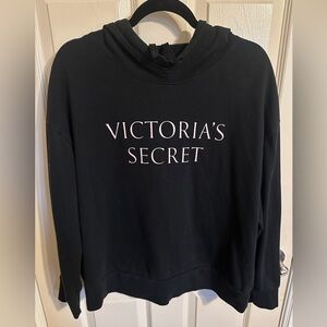 Victoria's Secret Lightweight Pullover Hoodie Logo Sweatshirt, Black w Pink, XL